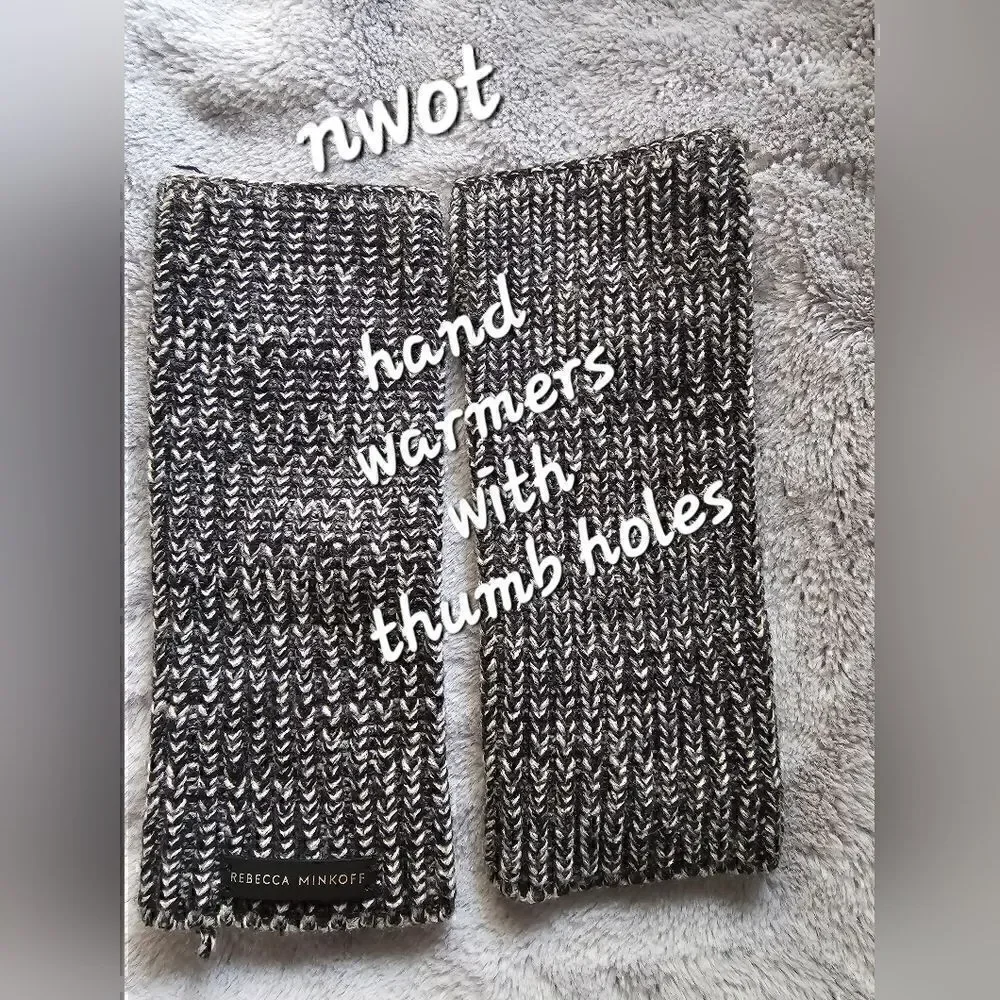 Rebecca Minkoff Hat Hand Warmer Set Black White NWOT #SCA1